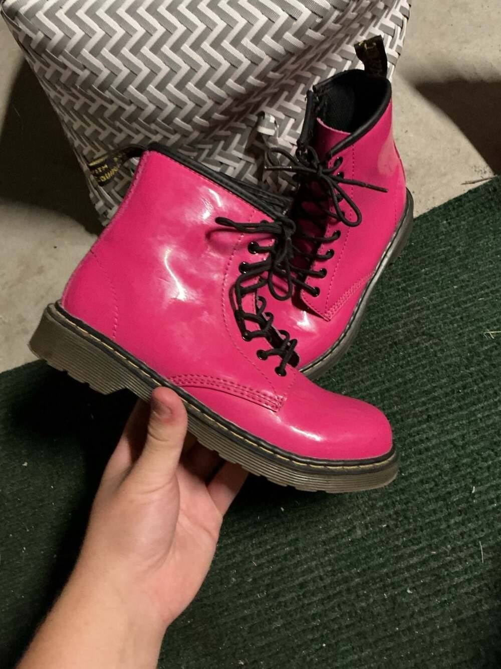 Dr. Martens Delaney Hot Pink Patent Leather Boots Size 4.5 Women or 3 Youth